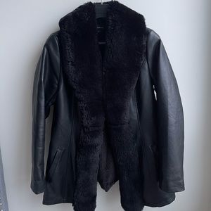 La Château Fur Collar Leather Jacket